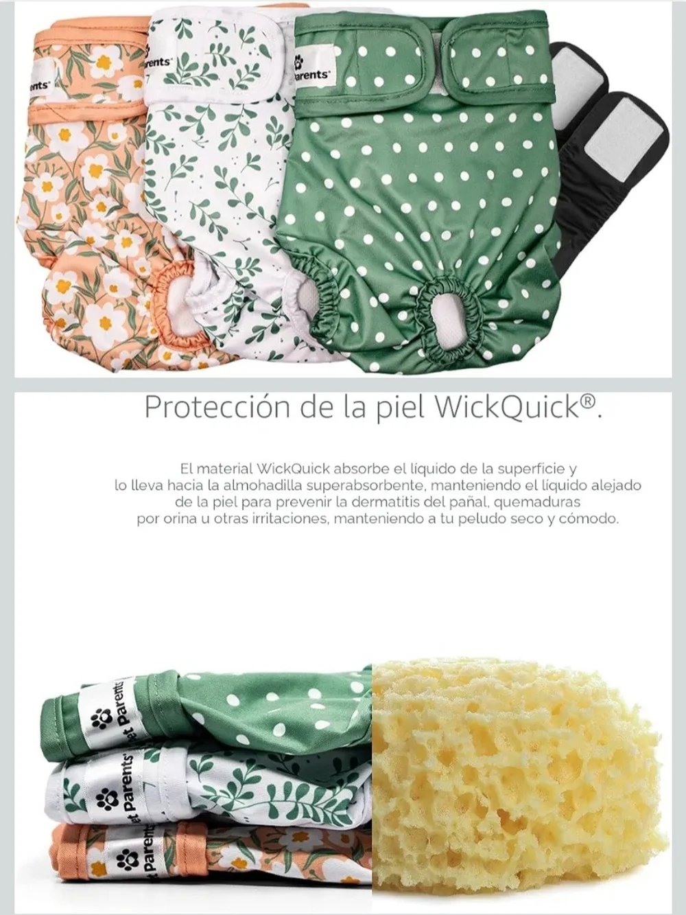 Reusable Dogs Cloth Diapers - Green, White & Peach Prints